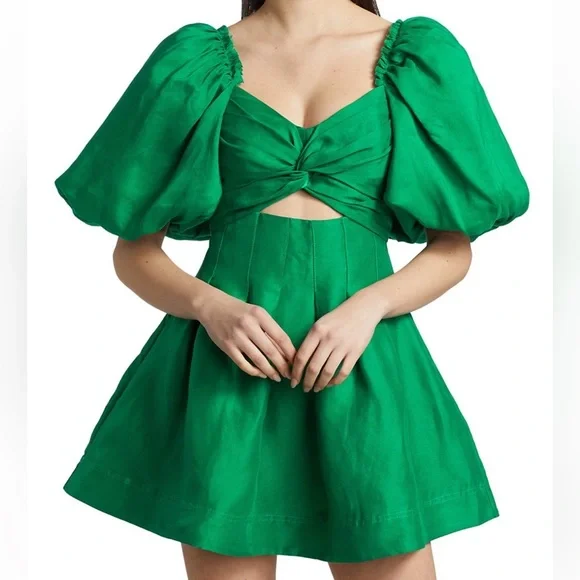 Aje Green Puff Sleeve Mini Dress - Picture 3 of 9